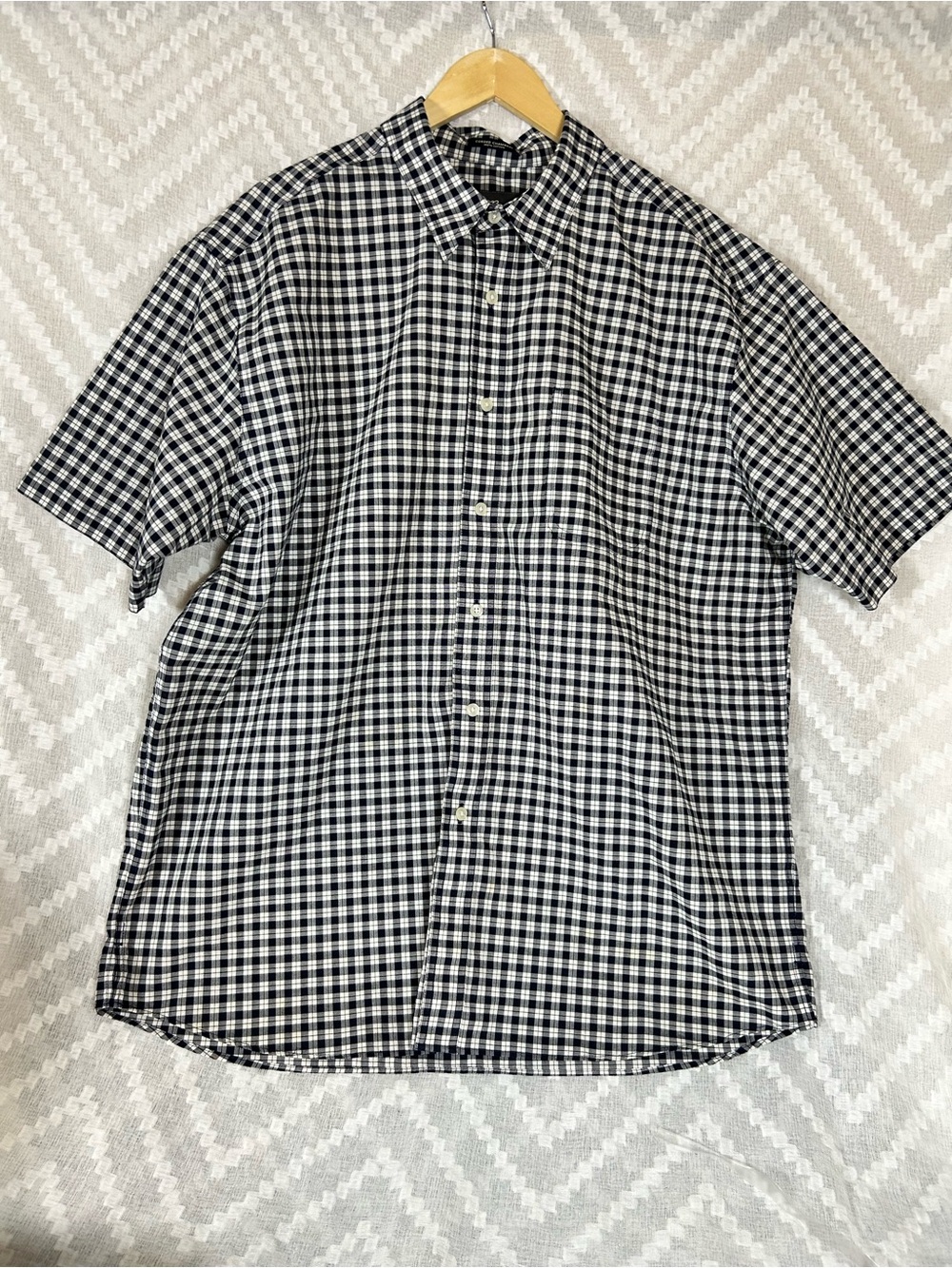 Eddie Bauer Men's Black & White Check Short-Sleeve Shirt